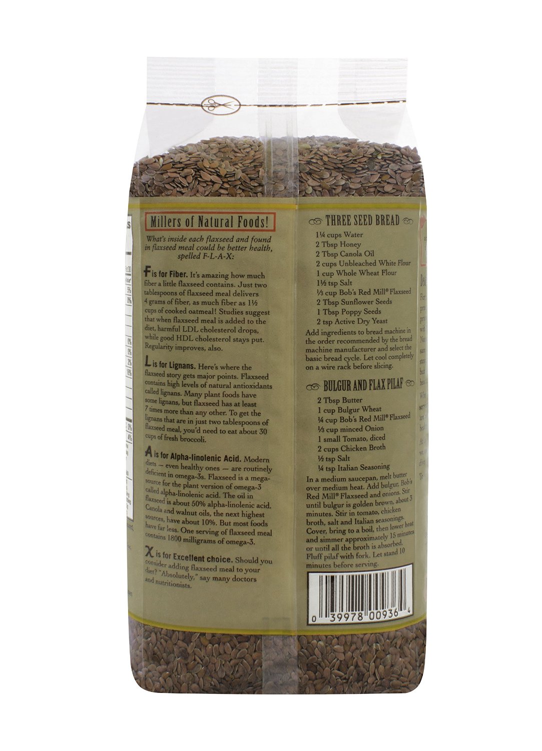 แฟลกซีด ยี่ห้อที่ขายดีเป็นอันดับที่ 2 ของอเมริกา Bob's Red Mill Organic Whole Flaxseed Brown, 24-Ounce 